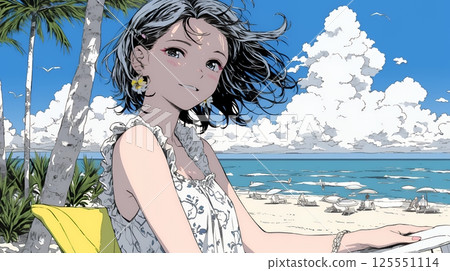 Young woman traveling alone on a tropical beach in summer Young woman traveling alone on a tropical beach in summer 125551114