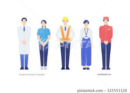 一組可愛又時尚的全身插畫,描繪了醫療、建築、商業和酒店等各行各業的男女 一組可愛又時尚的全身插畫,描繪了醫療、建築、商業和酒店等各行各業的男女 125551120