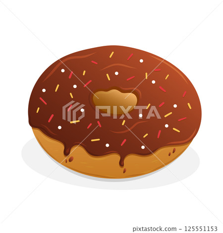 Delicious chocolate donut with colorful sprinkles on a white background 125551153