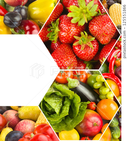 Healthy vegetables and fruit food - collage. Mosaic pattern. 125551866