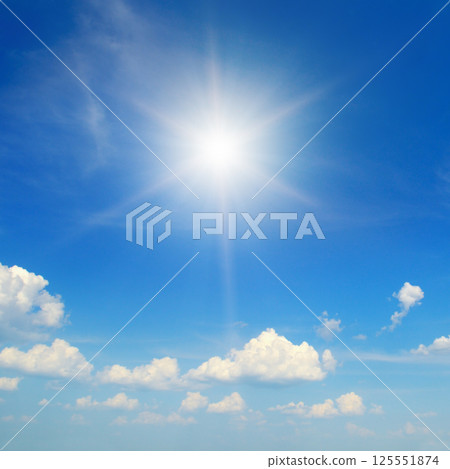 Blue sky with white clouds and sun. Blue sky with white clouds and sun. 125551874