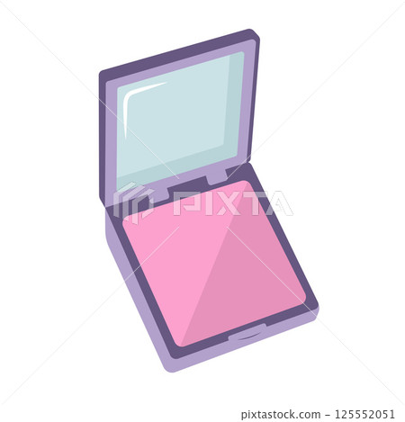 Face blush with mirror. Cheek blush cosmetic product. Cartoon flat illustration Face blush with mirror. Cheek blush cosmetic product. Cartoon flat illustration 125552051