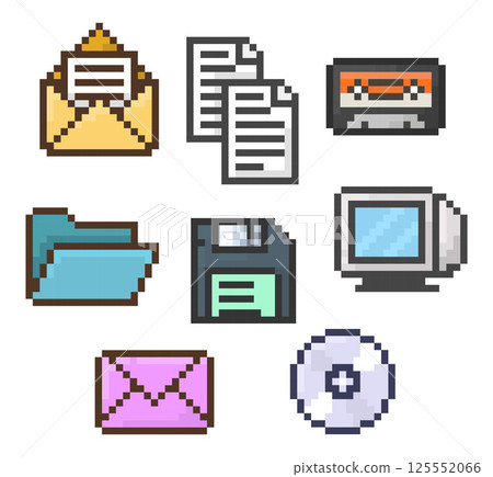 Retro Pixel Office Icons Set 125552066