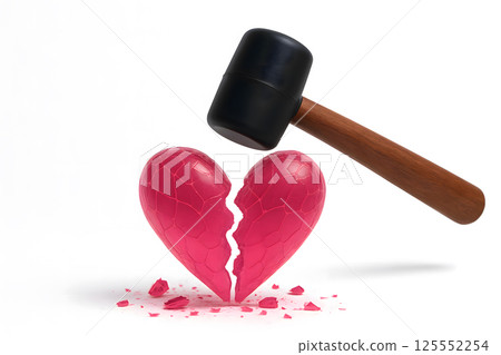 Shattered Heart: A symbol of emotional turmoil and heartache, a heart is tragically broken in two. 125552254