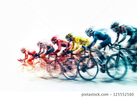 Blur cyclist athletes riding a race at high speed. 125552580