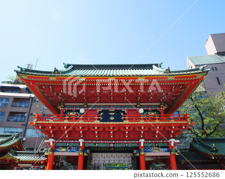 Suijinmon Gate shining against the blue sky | Kanda Myojin Shrine 125552686