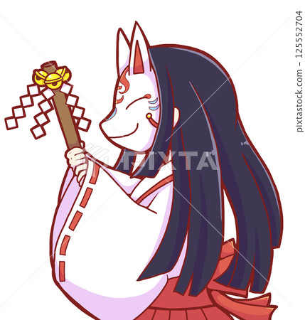 A shrine maiden wearing a fox mask exorcising 125552704