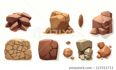 collection of cartoon rocks and stones. natural material game assets set 125552713
