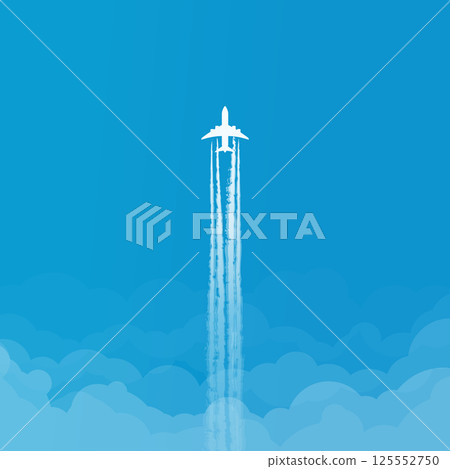 white airplane in blue sky top view white airplane in blue sky top view 125552750