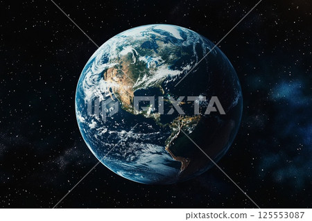 View of Earth from space captured during low-light conditions showcasing urban lights and natural atmosphere 125553087