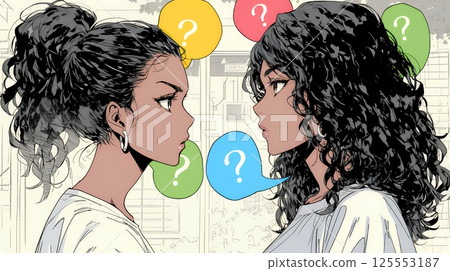 兩位女商人在沒有完全理解對方意見的情況下繼續對話 125553187