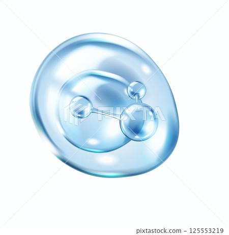 Blue bubble with collagen molecules realistic illustration 125553219
