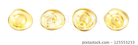 Golden collagen molecules in spheres realistic icons set 125553233