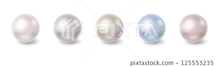 Set of five colorful pearls on white background 125553235