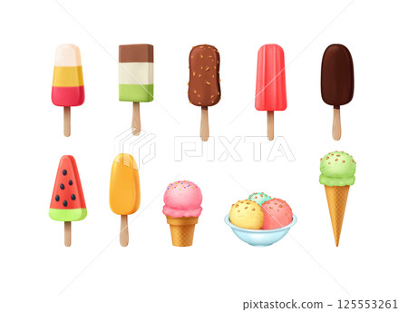 Variety of Colorful Ice Creams and Popsicles Illustration 125553261