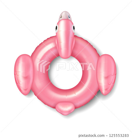 Pink Flamingo Inflatable Pool Ring on White Background Pink Flamingo Inflatable Pool Ring on White Background 125553283
