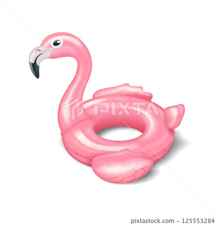 Pink Flamingo Shaped Inflatable Pool Toy on White 125553284
