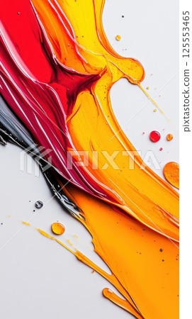 High angle view captures the vibrant blend of oil flowing seamlessly with water 125553465