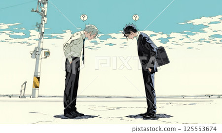 Two businessmen continuing a dialogue without fully understanding each other's opinions 125553674