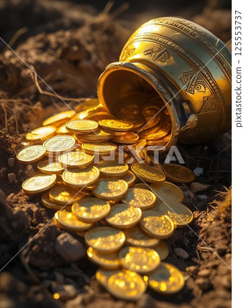 Magical Pot with Golden Coins 125553737