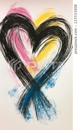 Colorful heart sketch with abstract brush strokes 125553806