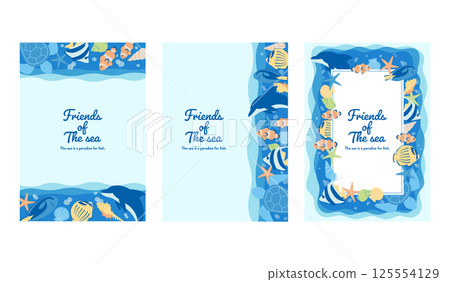 可愛的海洋生物垂直背景設定 A4 尺寸 125554129