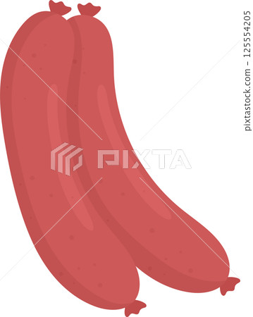 Two red uncooked sausages hanging side by side over black. Two red uncooked sausages hanging side by side over black. 125554205