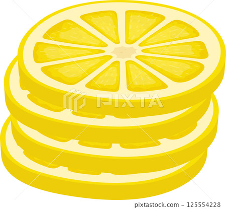 Stack of juicy yellow lemon slices, perfect for a summer drink 125554228