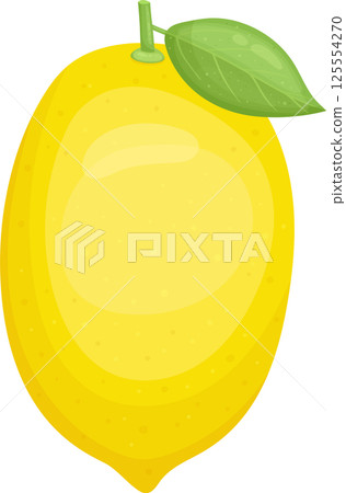 Vibrant yellow lemon with a green leaf, refreshing citrus fruit 125554270