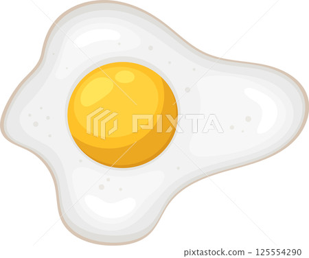 Fried egg breakfast staple with bright yellow yolk cartoon style. Fried egg breakfast staple with bright yellow yolk cartoon style. 125554290