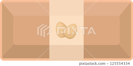 Brown egg container with two eggs in the middle of the carton 125554334