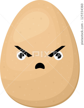 Angry egg cartoon character with furrowed eyebrows 125554360