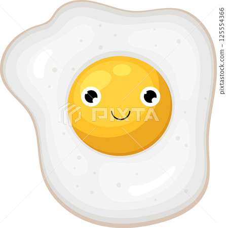 Happy Fried Egg with a Smiling Face Cartoon Breakfast Food Item Happy Fried Egg with a Smiling Face Cartoon Breakfast Food Item 125554366