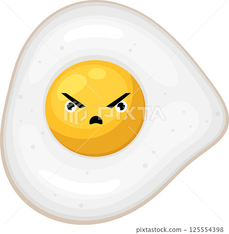 Angry fried egg with facial expression on black background. 125554398