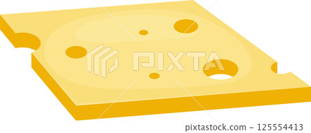 Cartoon illustration of a slice of swiss-style cheese. Square shape 125554413