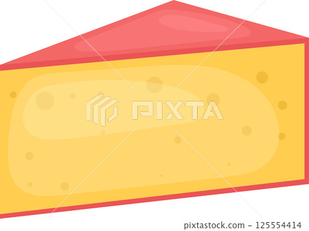 A triangular slice of yellow cheese with a pink outer layer. 125554414