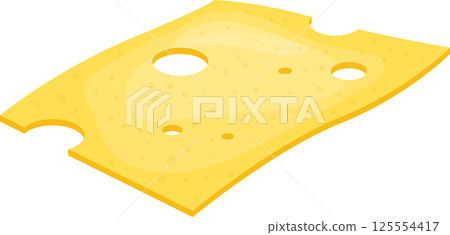Cheese slice with holes and indents, cartoon style illustration Cheese slice with holes and indents, cartoon style illustration 125554417