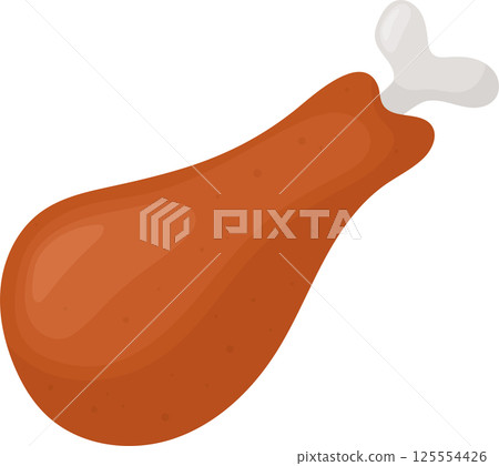 Cartoon depiction of a crispy fried chicken drumstick illustration 125554426