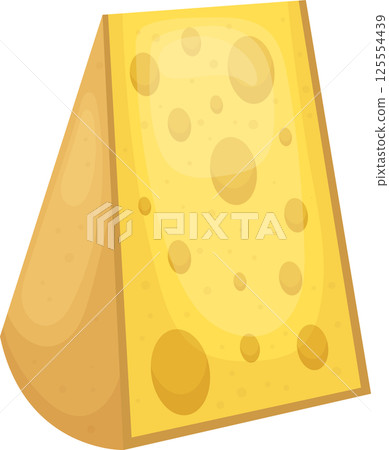 Cartoon Illustration: A yellow cheese block with holes. 125554439