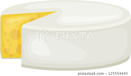 Cheese wheel with a missing slice, showing the yellow interior. Cheese wheel with a missing slice, showing the yellow interior. 125554445