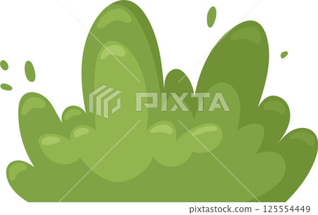 Cartoon-style green shrub with smooth, rounded, cartoonish leaves 125554449