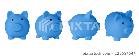 Set Piggy bank pig blue color on isolated white background 125554544