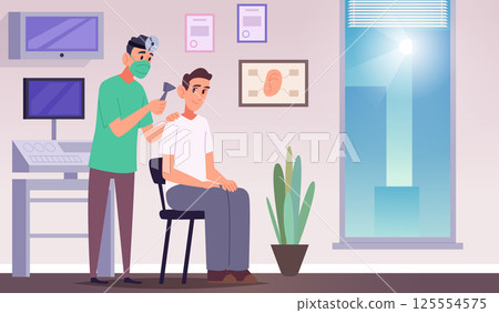 Deaf people. Medical conceptual background with persons using hearing aid exact vector illustration in cartoon style Deaf people. Medical conceptual background with persons using hearing aid exact vector illustration in cartoon style 125554575