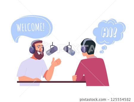 Podcast talking. people conversation in radio broadcasting 125554582