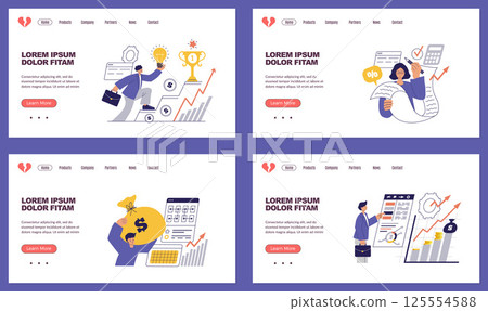 Growth money. landing page concepts with people save money. vector business pages 125554588