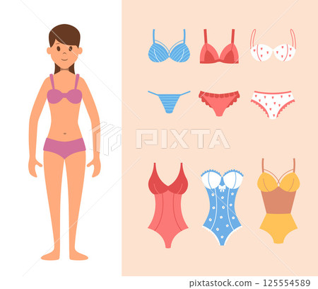Female lingerie. cartoon creation kit with woman panties Female lingerie. cartoon creation kit with woman panties 125554589