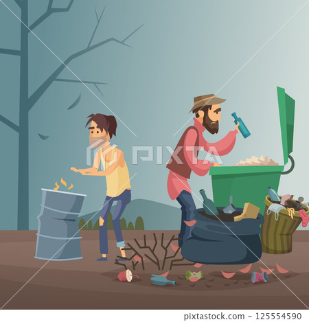 Dump. hungry homeless people find eating products in the garbage 125554590