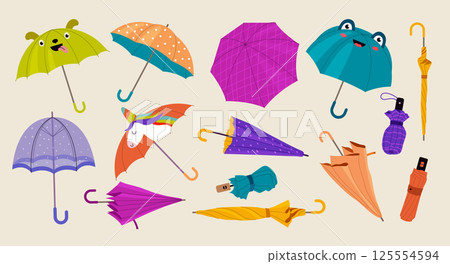 Umbrellas. Fashioned items from rainy weather recent vector set of colorful umbrellas 125554594