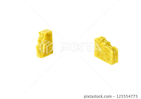 two halves bouillon cube  isolated on a white background. 125554773