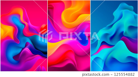 Panoramic rainbow background, colorful waves, curved lines - AI generated image 125554882